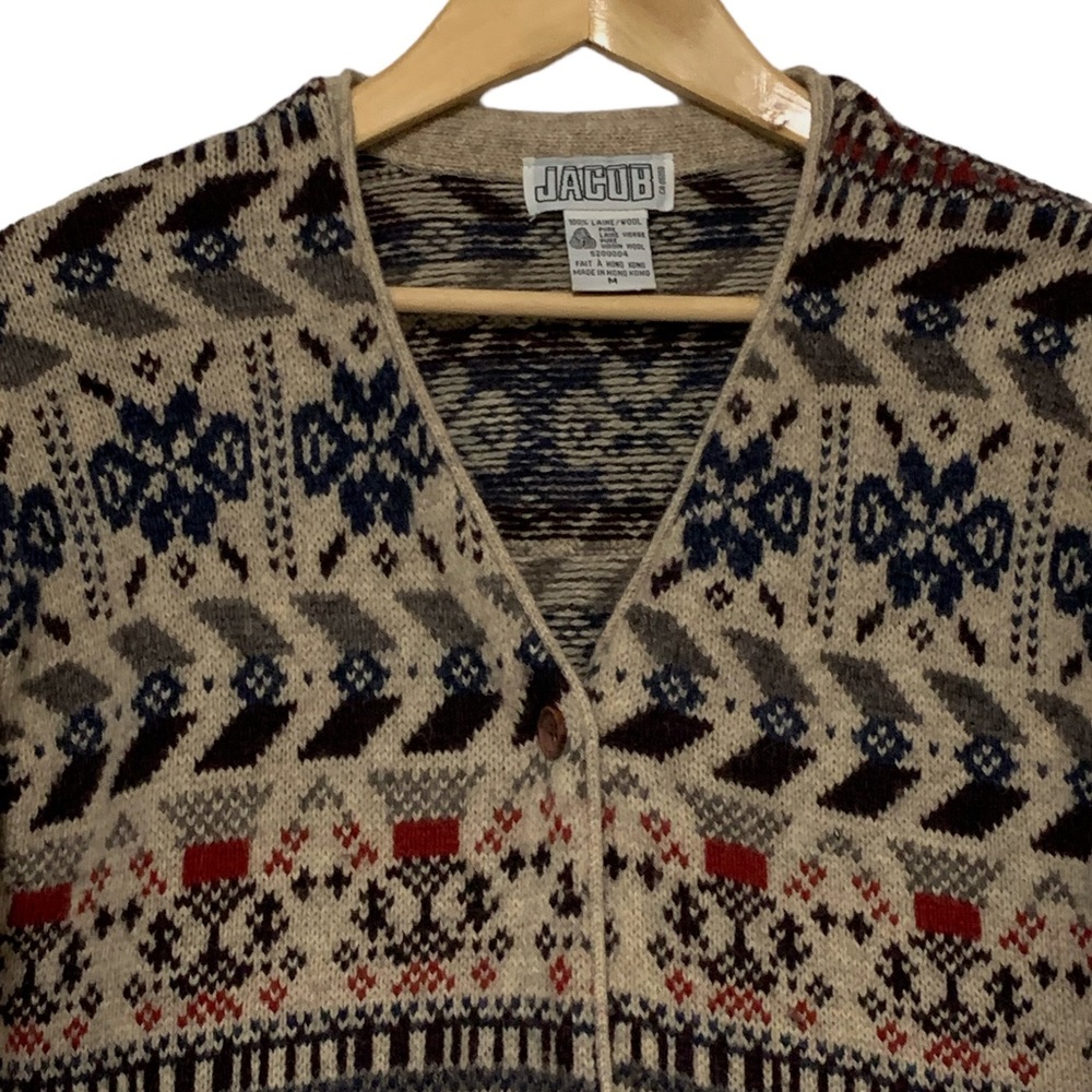 Vintage Jacob 100% Wool Button Front Cardigan in Nordic Style Pattern | Size M - Picture 4 of 10